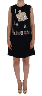 Black I AM A PRINCESS Crystal Shift Dress Dolce & Gabbana