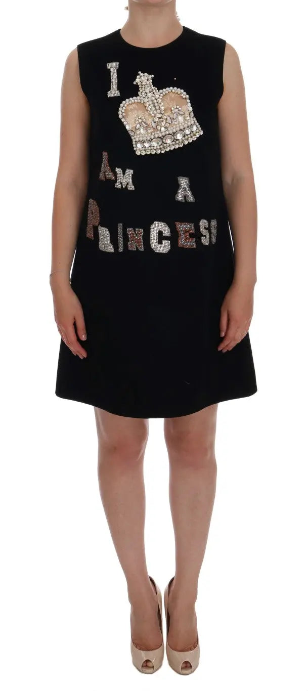 Black I AM A PRINCESS Crystal Shift Dress Dolce & Gabbana