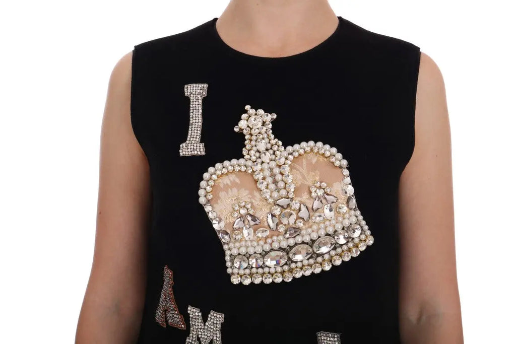 Black I AM A PRINCESS Crystal Shift Dress Dolce & Gabbana