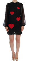 Black Lace Red Heart Shift Dress Dolce & Gabbana