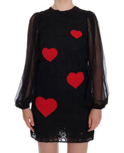 Black Lace Red Heart Shift Dress Dolce & Gabbana