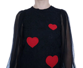 Black Lace Red Heart Shift Dress Dolce & Gabbana