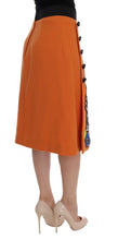 Orange Wool Crystal Sequin Appliques Skirt Dolce & Gabbana