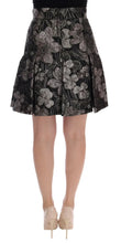 Black Silver Brocade Floral Skirt Dolce & Gabbana