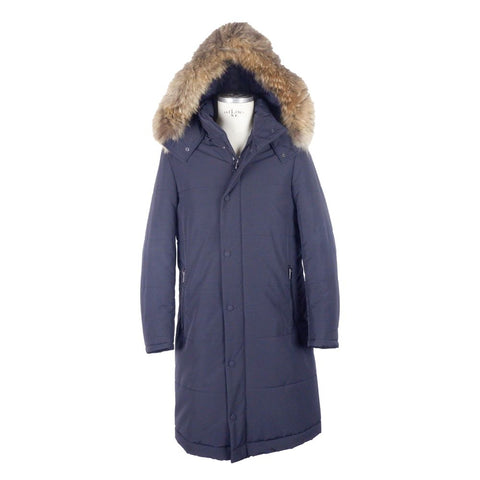 Made in Italy Blue Wool Men Raincoat