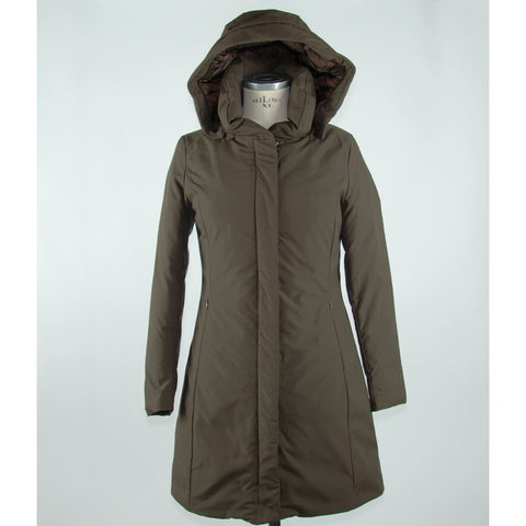 Elegant Brown Polygon Jacket with Hood Emilio Romanelli