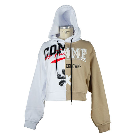 Chic Two-Tone Graphic Hooded Sweatshirt Comme Des Fuckdown