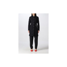 Elegant Black Wool Coat with Silver Chain Detail Love Moschino