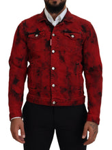 Dsquared² Red Black Tie Dye Collared Men Denim Jacket
