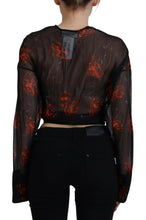 Dsquared² Black Floral Print Cropped Wrap Long Sleeves Top