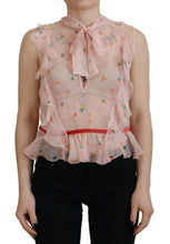 Dsquared² Pink Floral Print Silk Sleeveless Ascot Collar Top