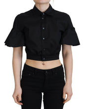 Dsquared² Black Collared Button Down Short Sleeve Cropped Top
