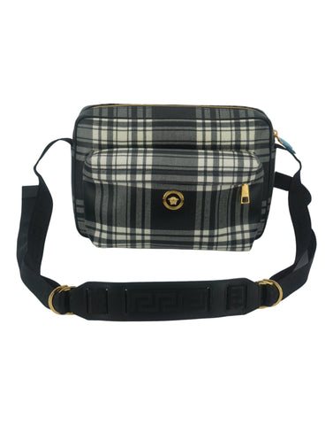 Elegant Grey Leather Crossbody Bag Versace