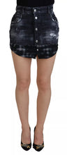 Dsquared² Black Checkered High Waist A-line Denim Mini Skirt