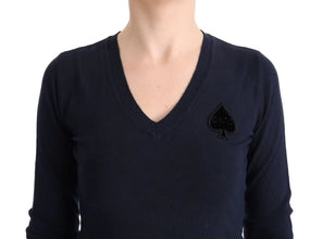 Blue V-neck Viscose Sweater Costume National