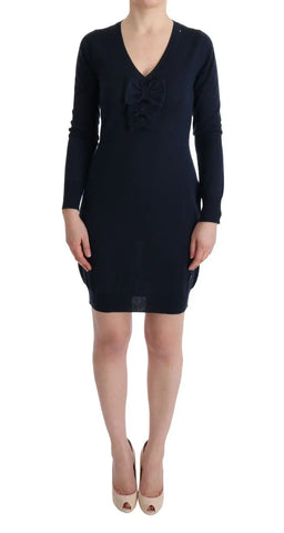 Blue Wool Long Sleeve Shift Dress MARGHI LO'