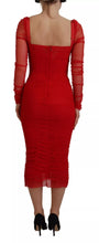 Dolce & Gabbana Red Mesh Trim Bodycon Sheath Midi Dress