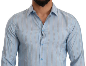 Dolce & Gabbana Blue Striped Silk Formal Dress MARTINI Shirt