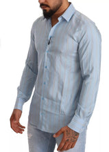 Dolce & Gabbana Blue Striped Silk Formal Dress MARTINI Shirt