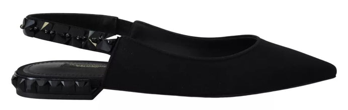 Dolce & Gabbana Black Flats Crystal Slingback Charmeuse Shoes