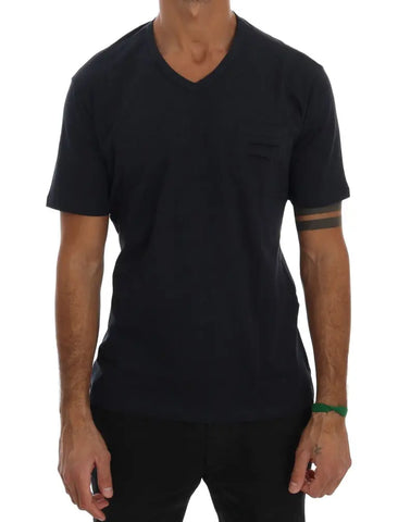 Blue Cotton V-neck T-Shirt Daniele Alessandrini