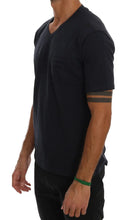 Blue Cotton V-neck T-Shirt Daniele Alessandrini