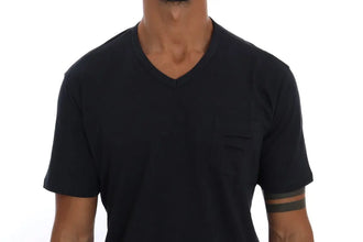 Blue Cotton V-neck T-Shirt Daniele Alessandrini