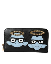 Dolce & Gabbana Black Blue Leather #DGFAMILY Zipper Continental Men Wallet