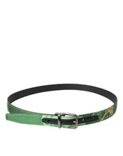Dolce & Gabbana Green Leather Jacquard Silver Metal Buckle Belt