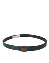 Dolce & Gabbana Dark Green Leather Square Metal Buckle Belt