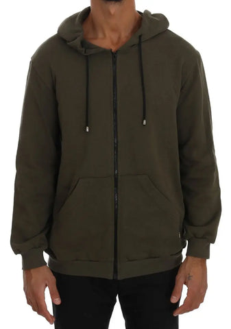 Green Full Zipper Hodded Cotton Sweater Daniele Alessandrini