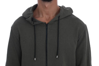 Green Full Zipper Hodded Cotton Sweater Daniele Alessandrini