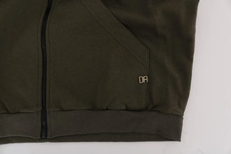 Green Full Zipper Hodded Cotton Sweater Daniele Alessandrini
