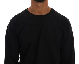 Black Crewneck Cotton Pullover Sweater Daniele Alessandrini