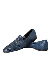 Dolce & Gabbana Blue Woven Leather Slip On Loafers Men Shoes