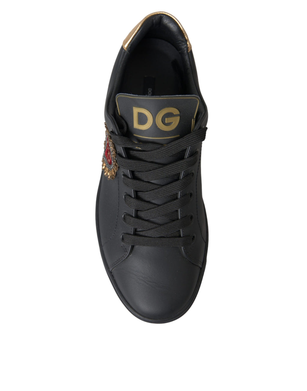 Dolce & Gabbana Black Leather Heart Embellished Sneakers Shoes