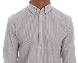 White Blue Striped Casual Cotton Regular Fit Shirt Frankie Morello
