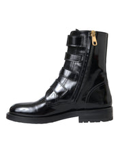 Dolce & Gabbana Black Leather Crystal Buckles Boots Shoes