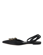 Dolce & Gabbana Black Leather Crystal Slingback Sandals Shoes