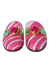 Dolce & Gabbana Pink Jacquard Crystal Mule Flat Sandals Shoes