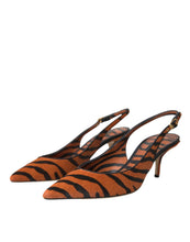 Dolce & Gabbana Black Orange Zebra Leather Slingbacks Shoes