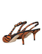 Dolce & Gabbana Black Orange Zebra Leather Slingbacks Shoes