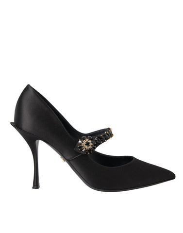 Dolce & Gabbana Black Mary Jane Crystal Heels Pumps Shoes
