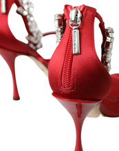 Dolce & Gabbana Red Keira Satin Crystals Sandals Heels Shoes