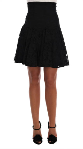 Black Floral Cutout Lace A-Line Skirt Dolce & Gabbana