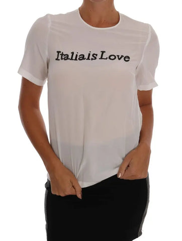 White Silk ITALIA IS LOVE Blouse T-shirt Dolce & Gabbana