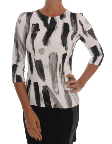 White Black Striped Printed Blouse Top Dolce & Gabbana