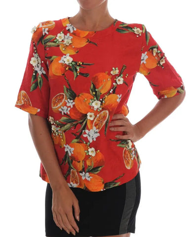 Orange Print Crystal-Embellished Blouse Dolce & Gabbana