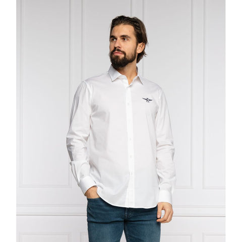 White Cotton Men Shirt Aeronautica Militare