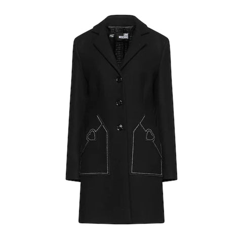 Black Wool Women Coat Love Moschino